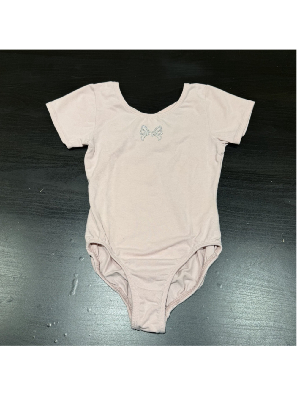 Jacques Moret Girls Pink Ballet Leotard Rhinestone Bow Dance Gymnastics Size 6/7